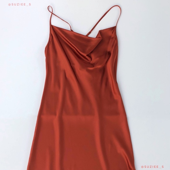 Andamane Delphina Rust Red Orange Silk Satin Slip Midi Dress Side Slit  M NWT - Picture 7 of 16